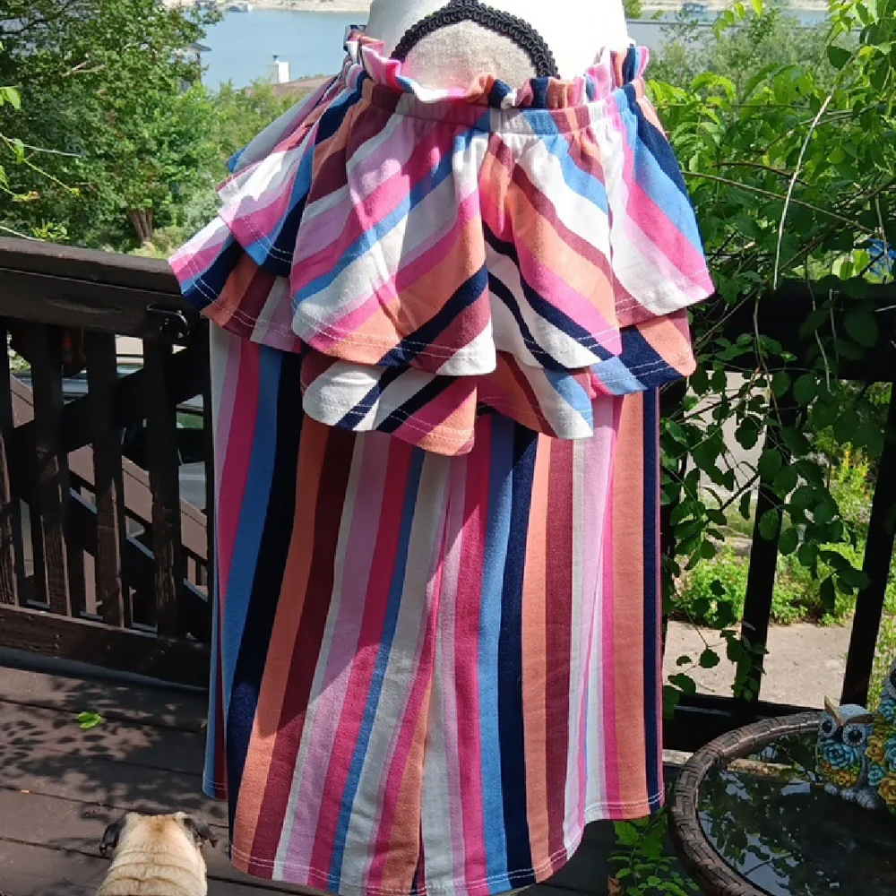 Striped Off-Shoulder Ruffle Top - Picture 2 of 8